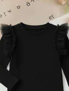 LMoss Kids 女婴网眼拼接短袖圆领长袖T恤