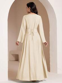 Veilorie Women's Mint Green Dress With Backside Tie, Summer - Apricot - View 4