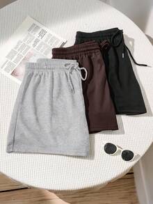 SHEIN EZwear Quần short cạp chun màu trơn dáng rộng, thích hợp mặc mùa hè. - Nhiều màu - Xem 5