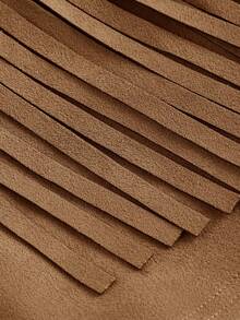 SHEIN MOD Women's Brown Suede Fringe 2 Pieces Outfit, Music Festival Outfit, Western Outfit Tan Two Piece Set Brown Two Piece Set Women - Khaki - View 8