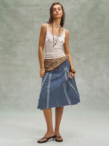 Bohemela Váy denim dệt sọc thường ngày dành cho nữ - Màu xanh lam - Xem 7