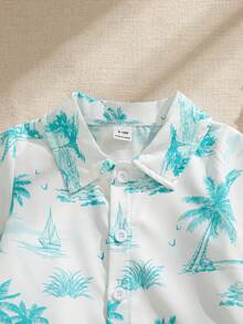 Souflis Souflis 2pcs Baby Boy Summer Leaf Print Shirt And Casual Shorts Set - Multicolor - View 4