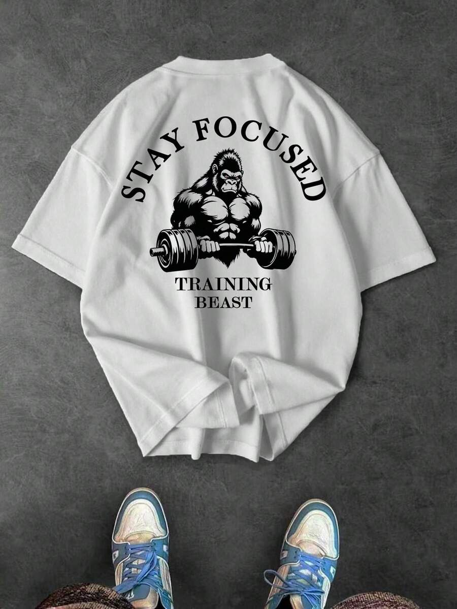 Sport MetroGents 男士大猩猩字母印花短袖运动T恤 - 白色 - 查看 1