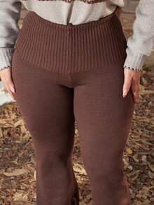 Lupita Cardoza Minimalist Commute & Homewear Apricot High Waist Body-Con Flared Leg Knit Pants For Young Women In Fall/Winter - Coffee Brown - View 6