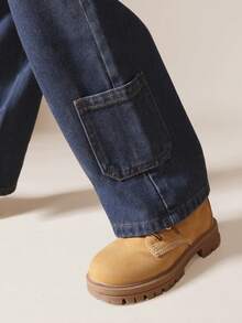 SUMWON Boys Indigo Carpenter Pull On Wide Leg Jeans With Multiple Pockets And Hammer Loop Detail Casual Vacation - Dark Wash - View 5