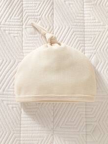 SHEIN 2件套新生儿极简北欧风彩虹刺绣连体衣和帽子套装，华夫格罗纹面料，柔软亲肤，米白色/米色，短袖按扣连体衣配帽子，婴儿连体衣套装礼盒，适合出院、1个月、100天、拍照、室内外穿着，春夏季节，0-9个月，男宝宝 - 杏色 - 查看 4