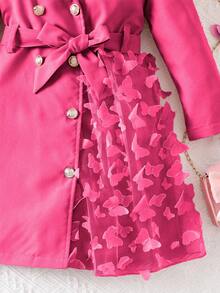 Áo khoác trẻ trung thanh lịch cho bé gái, cổ áo, tay dài, thắt lưng, thiết kế lưới bướm bên trái, quyến rũ và đáng yêu - Màu Hồng Tươi - Xem 7