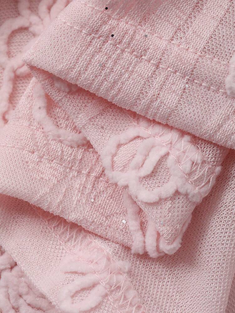 Women's Floral Textured Patchwork Ruffle Trim Flare Sleeve Top And Midi Skirt Elegant 2-Piece Set