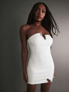 Hauture Women's Sexy Night Out Glam With Rhinestone Detail Mini Dress - White - View 5