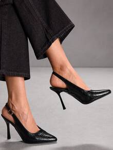 CUCCOO SZL Sandales à talons hauts ouverts élégantes et avec motif gaufré pour femmes - Noir - Voir 7