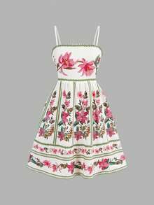 Travachic KIDS Đầm hai dây họa tiết hoa cổ điển, thanh lịch, thoải mái cho bé gái tuổi teen, thích hợp cho kỳ nghỉ. - Nhiều màu - Xem 3