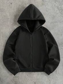 AXEPEAK 男士字母印花长袖拉链休闲连帽衫 - 黑色 - 查看 2