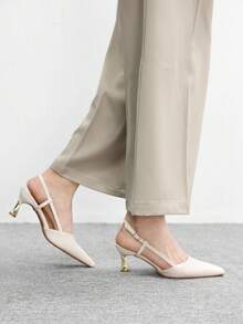 CUCCOO BIZCHIC 女士尖头杏色后系带正式派对通勤猫跟鞋 - 雪白色 - 查看 5