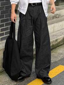 DAZY Fashionable Black Loose Fit Suit Pants For Men, Spring Commute - Black - View 4