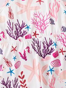 SHEIN Mono de punto elástico y casual con diseño de dibujos animados lindo, adecuado para el verano - Rosa Pálido - Ver 3