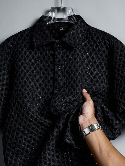 Manfinity Hypemode Camisa casual de hombre con cuello vuelto y abotonadura sencilla de manga corta, versátil para ir al trabajo y salidas