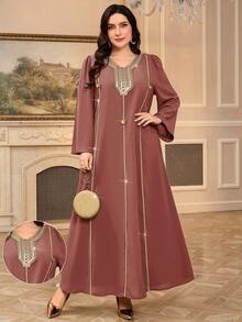 Al Najma Plus Size Women's Turkish Maxi Dress & Arabic Traditional Abaya - Dusty Pink - View 1