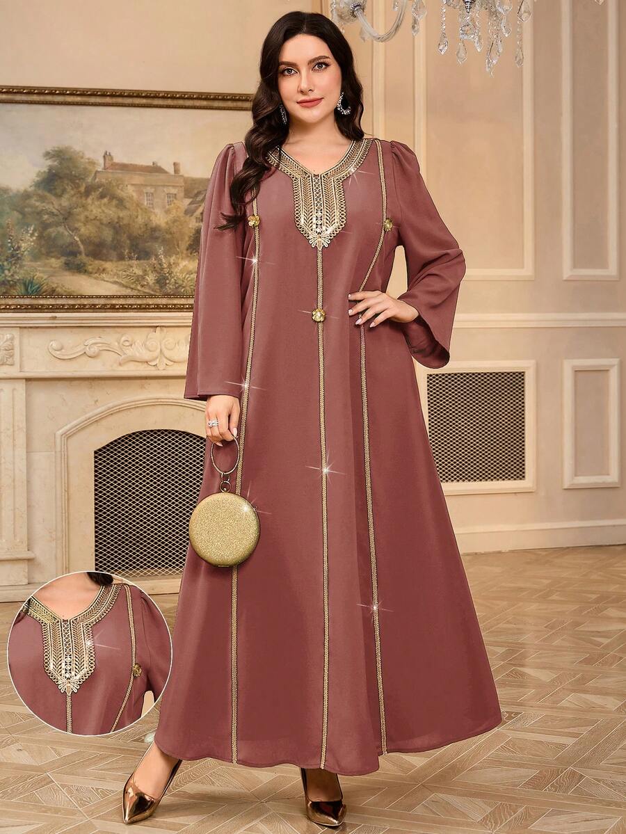 Al Najma Plus Size Women's Turkish Maxi Dress & Arabic Traditional Abaya - Dusty Pink - View 1