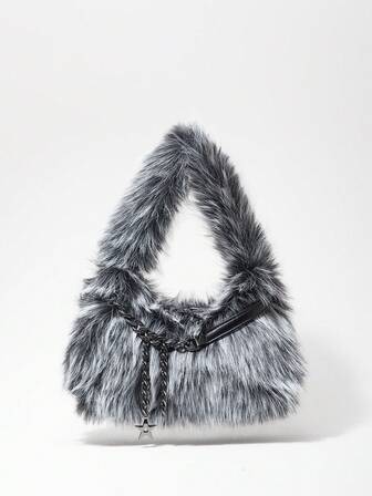 Grunge Punk 2000s Style Women Shoulder Bags,Punk Rivet Biker Bags,Fur Purse ,Autumn & Winter Wallets, Hobo Handbag(Random Pattern)