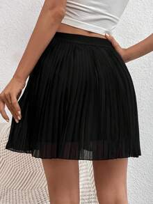 Serisse Solid High Waisted Pleated Skirt Winter Black Casual Spring - Black - View 4