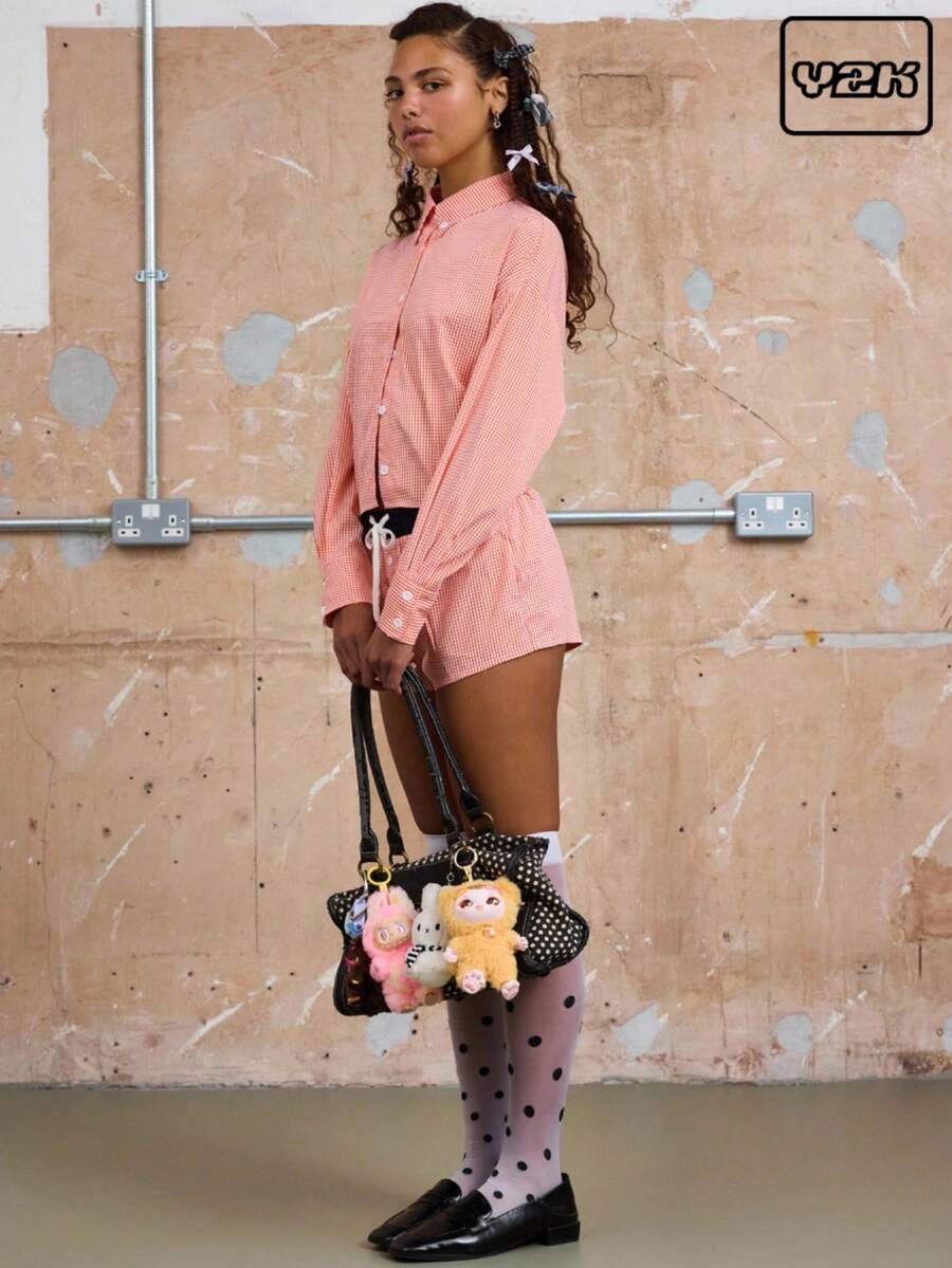 COUREZ Mini-shorts à carreaux avec taille contrastée / Tenues d'été pour femmes Shorts d'été Vintage Y2K