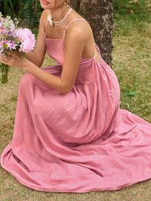 SuriyaCove Abito lungo casual da donna con lacci e schiena scoperta, colore rosa - Rosa - Visualizzare 5