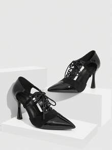 CUCCOO SZL Women's Elegant Lace-Up Pointed Toe Heeled Sandals, Suitable For Commuting Valentine's Day - Black - View 2