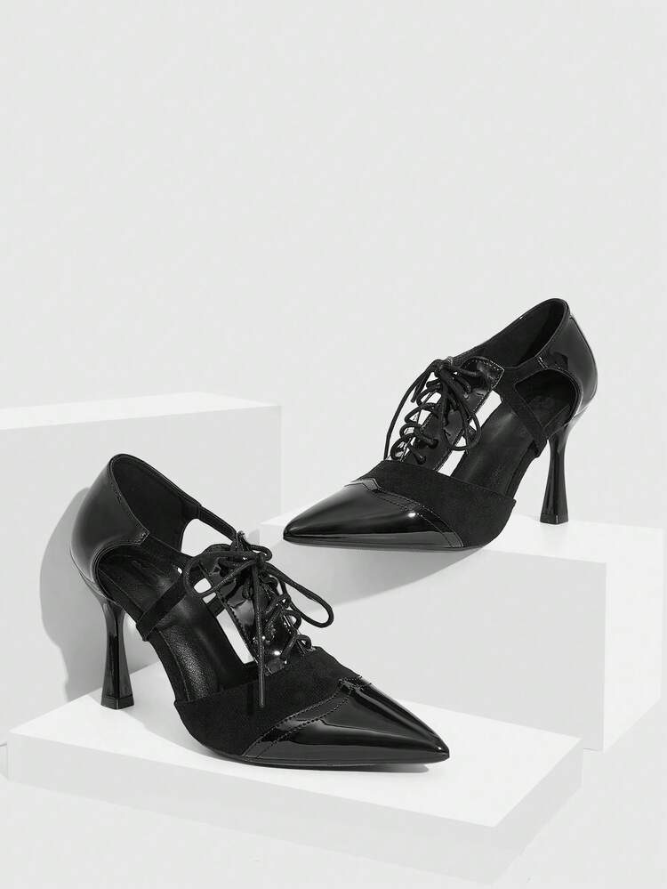 CUCCOO SZL Women's Elegant Lace-Up Pointed Toe Heeled Sandals, Suitable For Commuting Valentine's Day