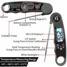 Teckwe 1个带不锈钢探针的数字显示折叠式探针温度计，适用于厨房、烧烤、烘焙和牛奶食品温度测量。 - 彩色 - 查看 11