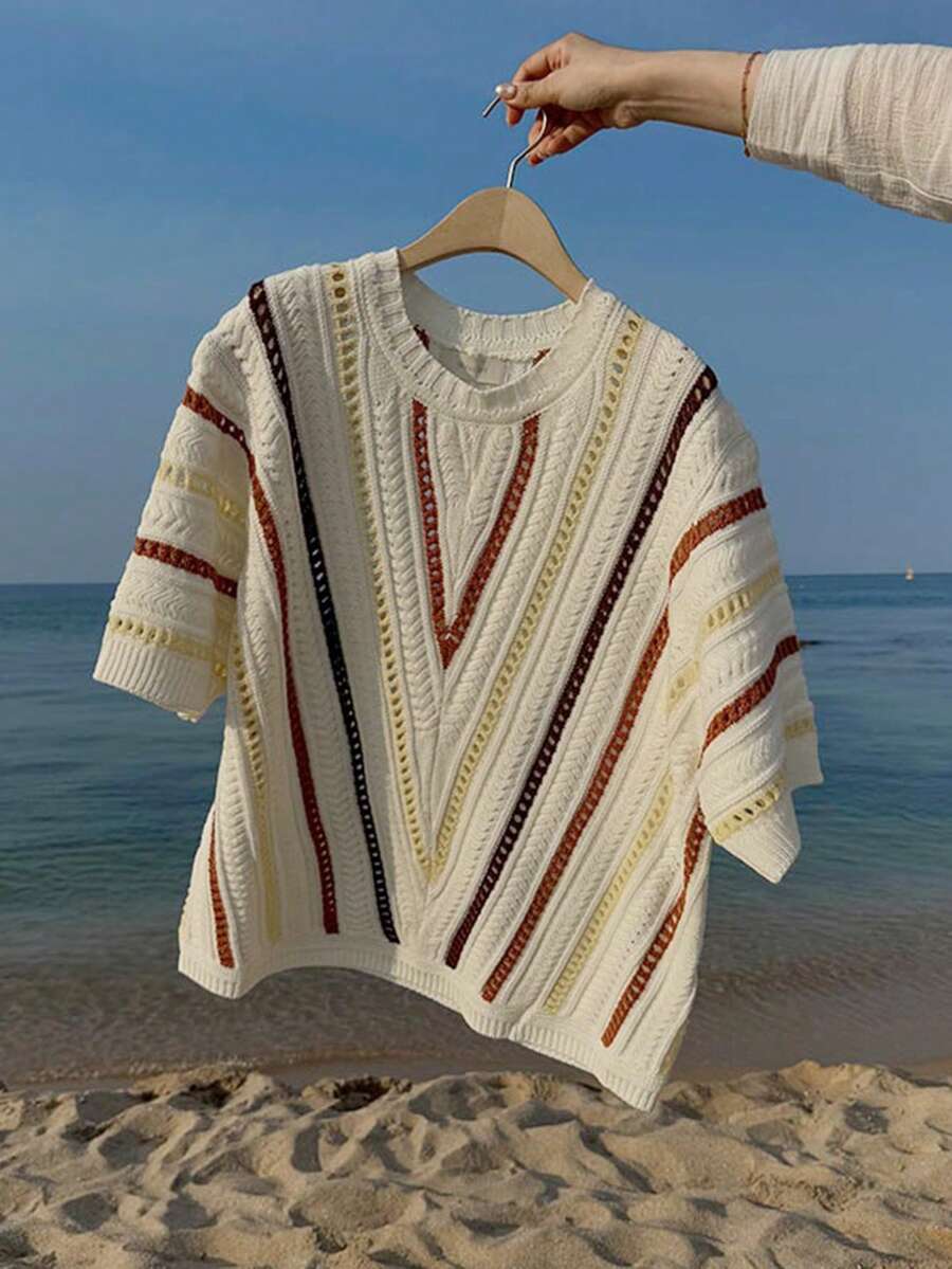 DAZY Men's Striped Crew Neck Casual Knit Top, Summer - Multicolor - View 1