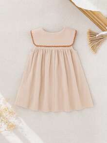 Babygirl Cute Loose Floral Pattern Coffee Color Peter Pan Collar Dress,Kids - Multicolor - View 8