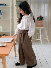 DAZY Pantaloni casual largi de culoare solidă pentru fete tinere - cafea maro - Vizualizare 6