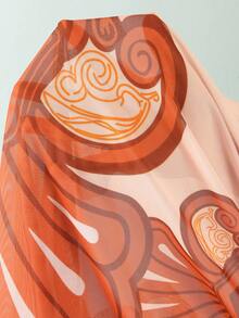 Swim Oasis 大码连体泳衣，金属装饰，印花网纱裙摆，优雅简约女士泳装套装 - 彩色 - 查看 5