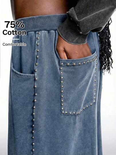 LYSMO 大码 Y2K 街头风宽松运动裤，饰有水钻，舒适，藏蓝色，秋冬款