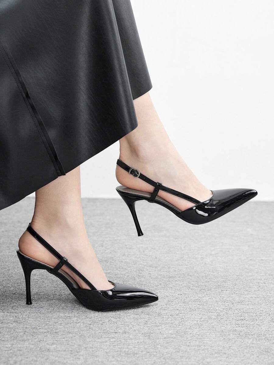 CUCCOO BIZCHIC 女士亮面尖头搭扣设计优雅高跟鞋 - 黑色 - 查看 1