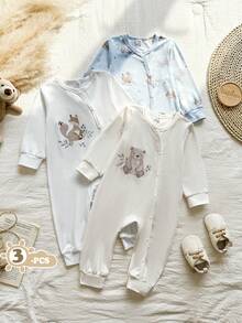 Vintaside Kids Baby Boy Cute Cartoon Animal Print Long Sleeve Romper, Suitable For Spring & Autumn