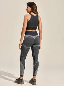 Exploreva Women Seamless Yoga Sports Bra; Sports Leggings; Running Training Bra Yoga Tank Top; High Waist High Elasticity Slimming Tight Leggings - Grey - View 5