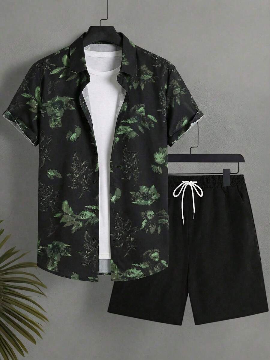 Manfinity Swimmode Men's Summer Beach Vacation Shirt And Shorts Set - Multicolor - View 1