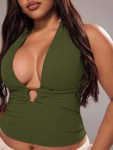 Rustia 美式性感街头风吊带背心，百搭时尚 - 軍綠色 - 查看 4
