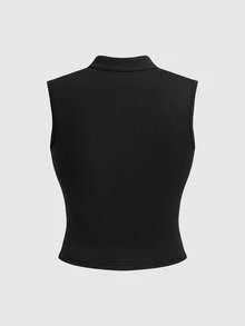 ROMWE Avant New Chinese Style Cheongsam Collar Sexy Hollow Teardrop Chest Minimalist Chic Women Tank Top - Black - View 2
