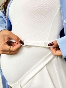 SHEIN Maternity Solid Color Pants With Waist Belt, Loose And Comfortable - White - View 4