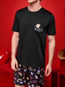 Notgurli Men's Cute & Funny Valentine's Day Print Pajama Set, Spring/Summer - Multicolor - View 4