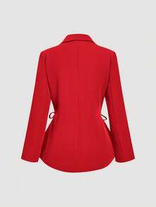 SHEIN MOD Setelan Jas dan Celana Motif Vintage dengan Tali Pengikat - Merah - View 7