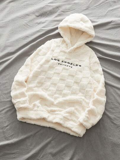 Manfinity BRENVOR 男士字母刺绣连帽时尚长袖外出泰迪熊卫衣，朋友，秋冬季，情侣装