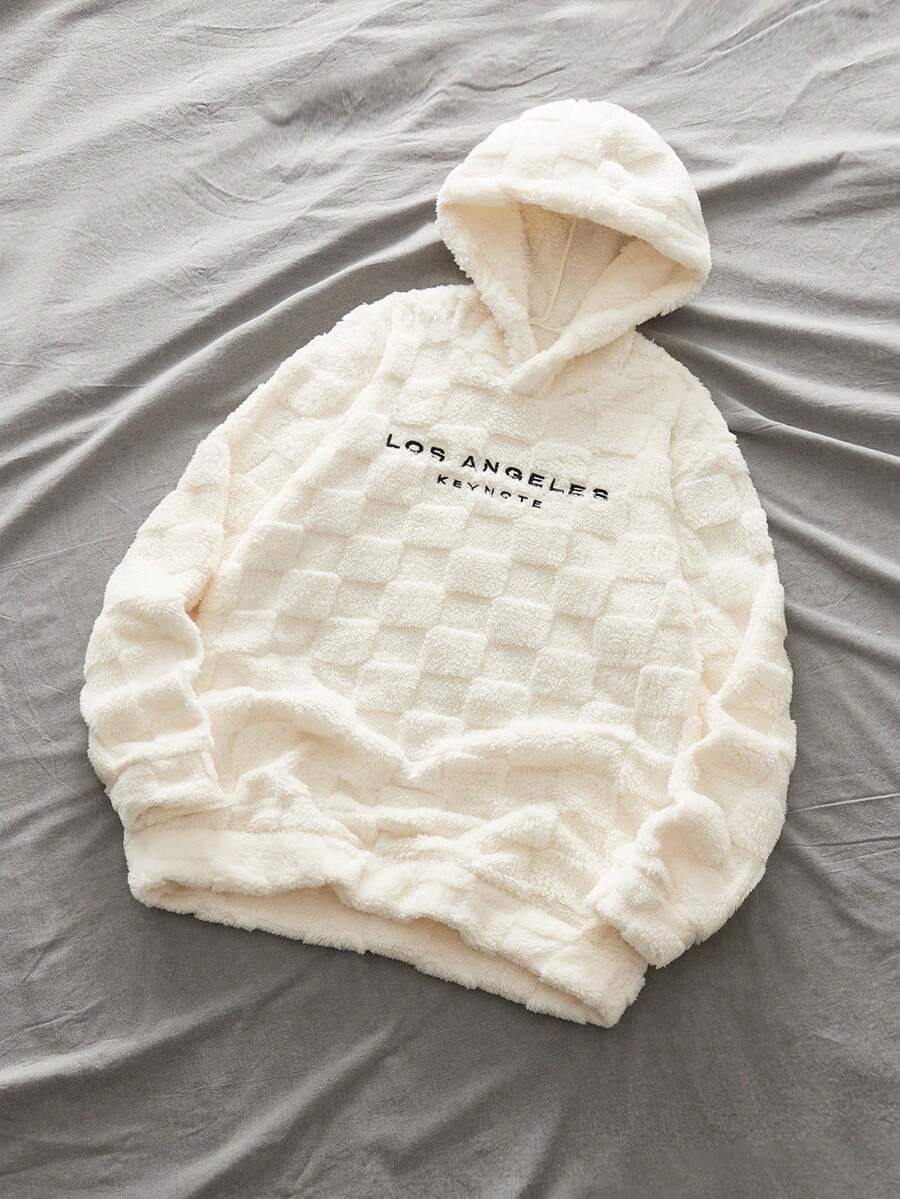 Manfinity BRENVOR Men Letter Embroidery Hooded Fashion Long Sleeve Going Out Teddy Sweatshirt, Friends, For Fall Winter, Couple Things