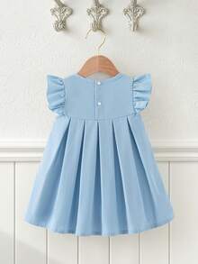 Souflis Souflis Vestito casual da tutti i giorni per bambine in stile vintage francese, con fiocco azzurro chiaro e dettagli plissettati - celeste - Visualizzare 3