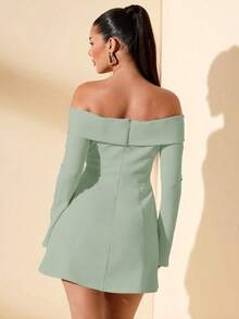 SHEIN BAE Women's Autumn Off-Shoulder Long Sleeve Decor Cocktail Dress For Party, Date Night - Mint Green - View 2