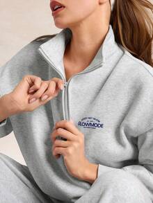 GLOWMODE Everyday Fleece Rise & Move Ultra-Soft Warm Loose Fit Side Pockets Half-Zip Pullover Sweatshirt Daily Casual Outdoors Gym Studio Winter Wear - Grey - View 4