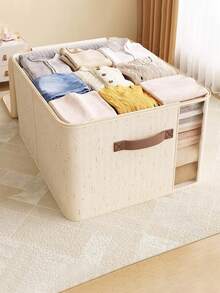1 pièce Boîte de rangement beige avec poignée, boîte de rangement pliable en tissu pour vêtements, organisateur de couverture, sac de rangement saisonnier, sac de rangement pour couette et literie, étagère de placard, gain d'espace, décoration d'intérieur - Beige transparent - Voir 4