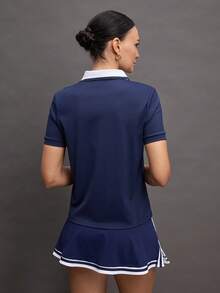 Activina Camisa polo de golf de manga corta con cuello polo y contraste de color para mujer - Azul - Ver 2